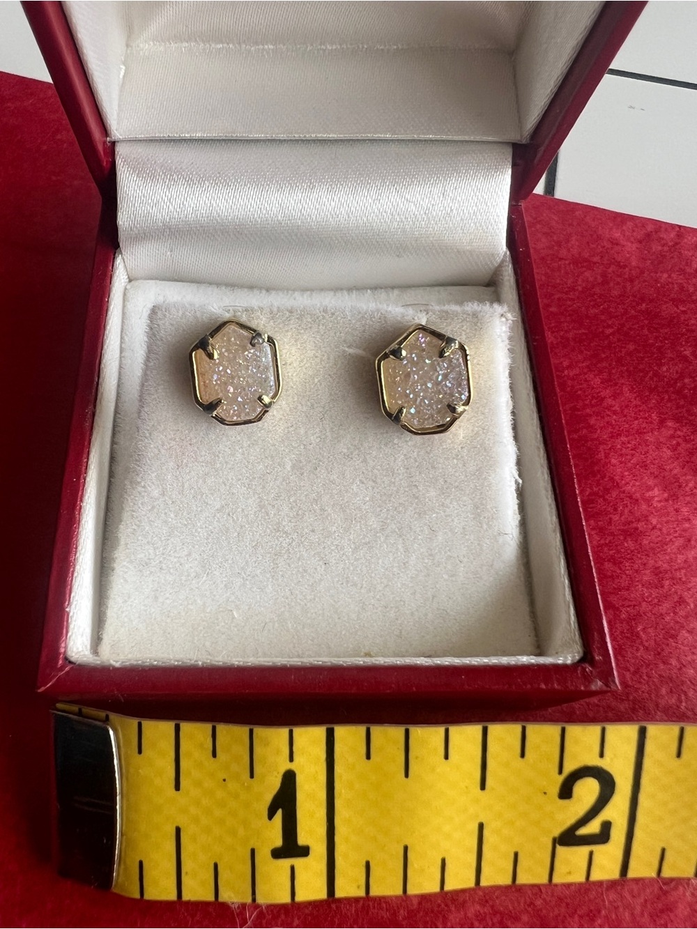 Kendra Scott Sparkle Druzy Gold-Trim Stud Earrings NWOT